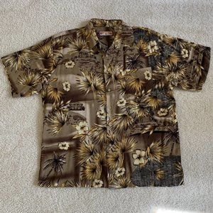 VTG Men’s XL Brown Aloha Hawaiian Camp Shirt, Short Sleeve, Pocket, Button Front